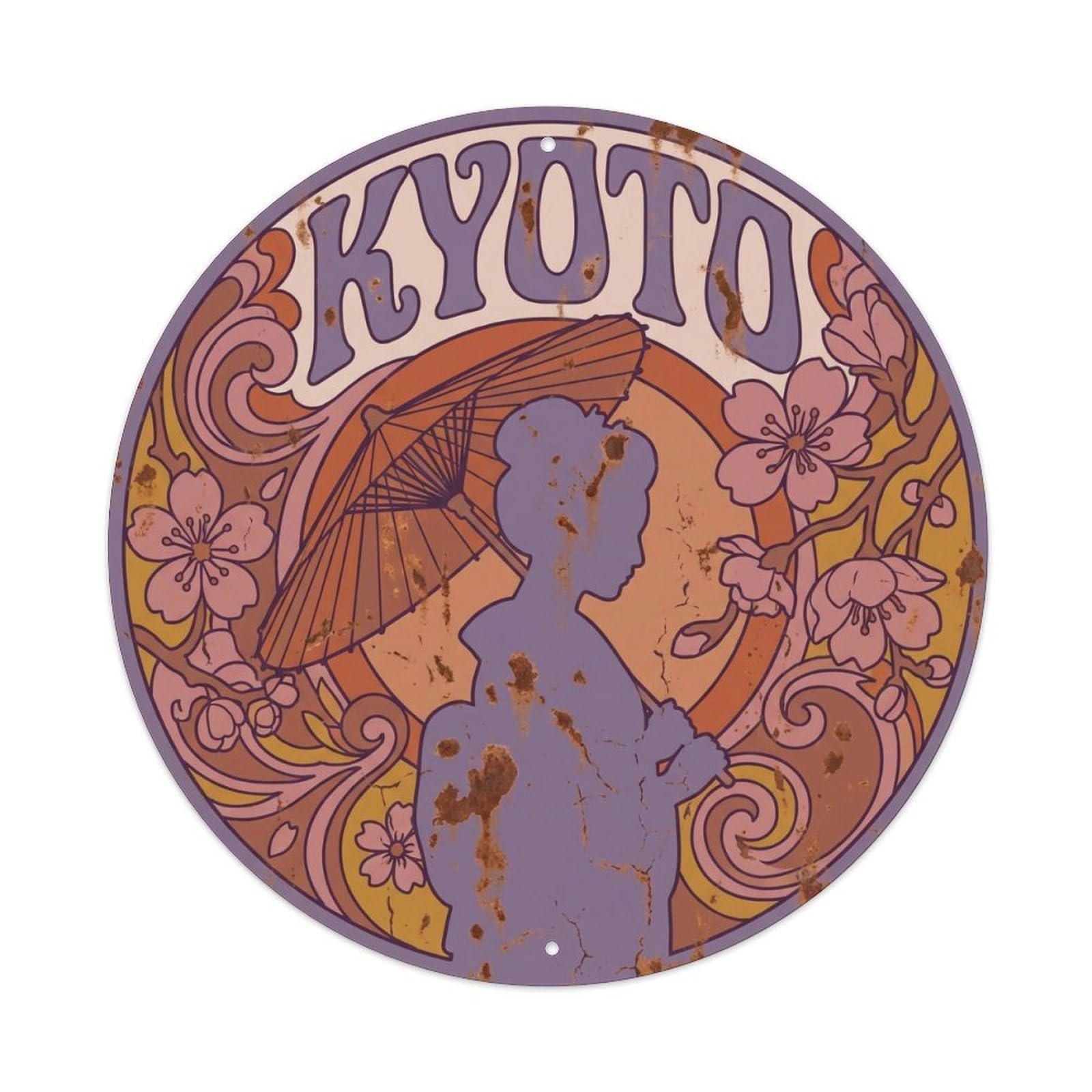 Vintage Travel Kyoto Japan Traditional Vintage Metal Tin Sign Plaque Wall Decor for Cafe, Club Bar, Office, Garden Metal Poster 8x8Inch