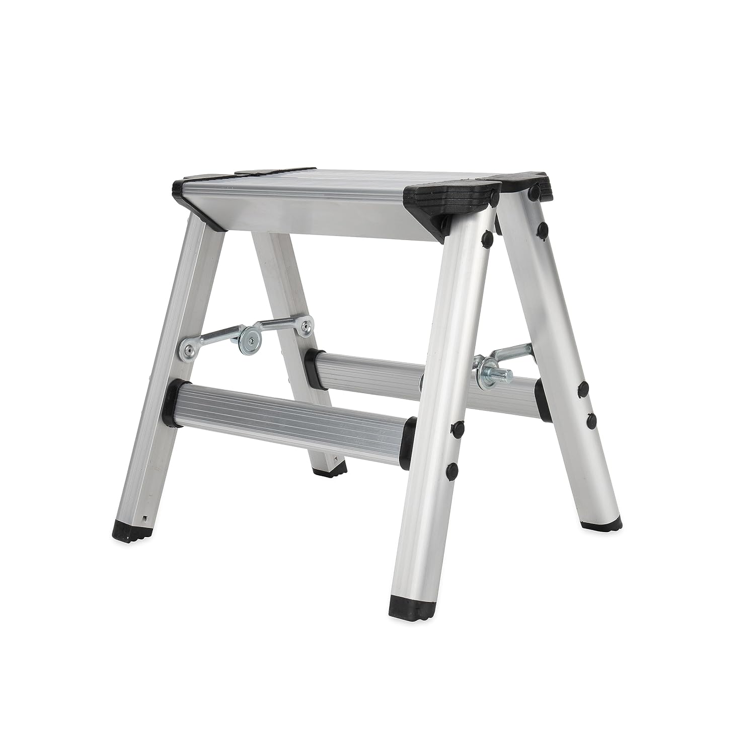 Camco Folding Metal Step Stool - Perfect for Hard to Reach Areas in Kitchens and Closets, Great as a Truck Stool, Folds for Easy Storage (43672), Silver,One Size