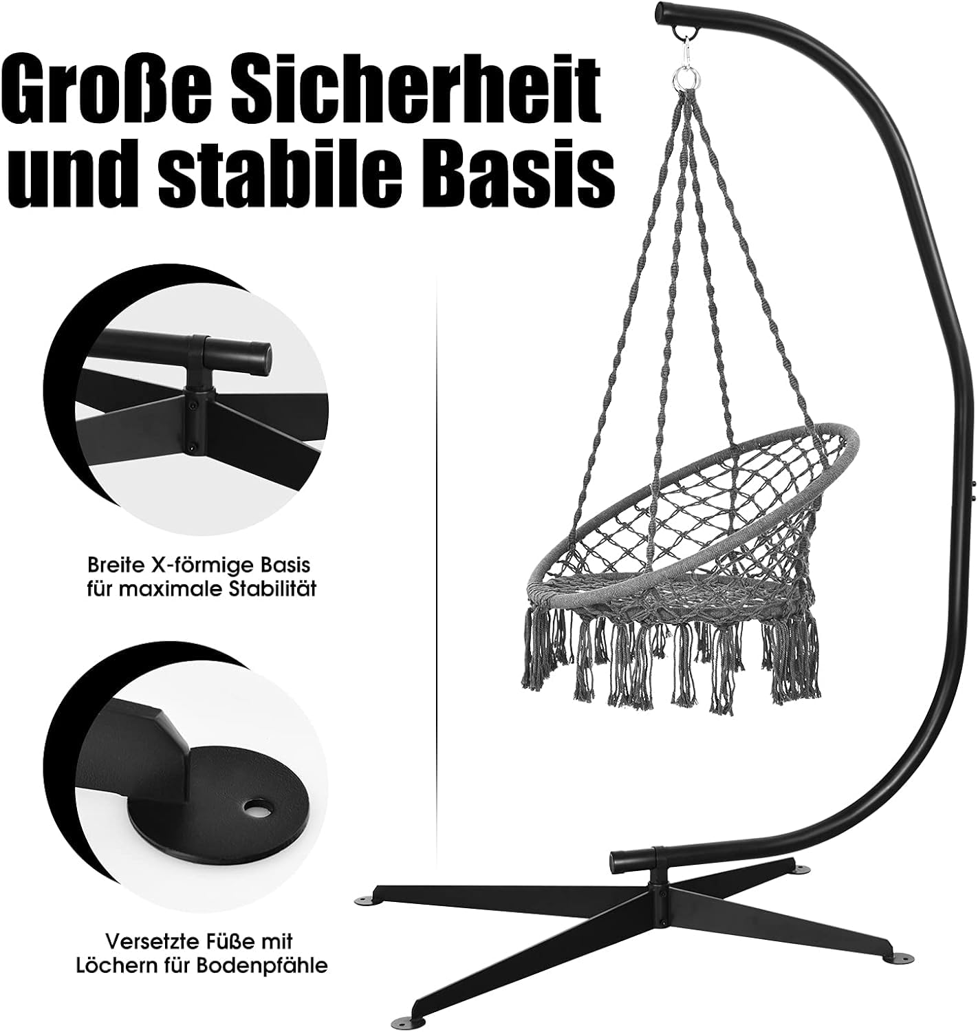 FANTASK 207 cm stelaż do fotela wiszącego, obciążenie do 150 kg, stelaż z metalu, stojak na fotel wiszący/fotel wiszący