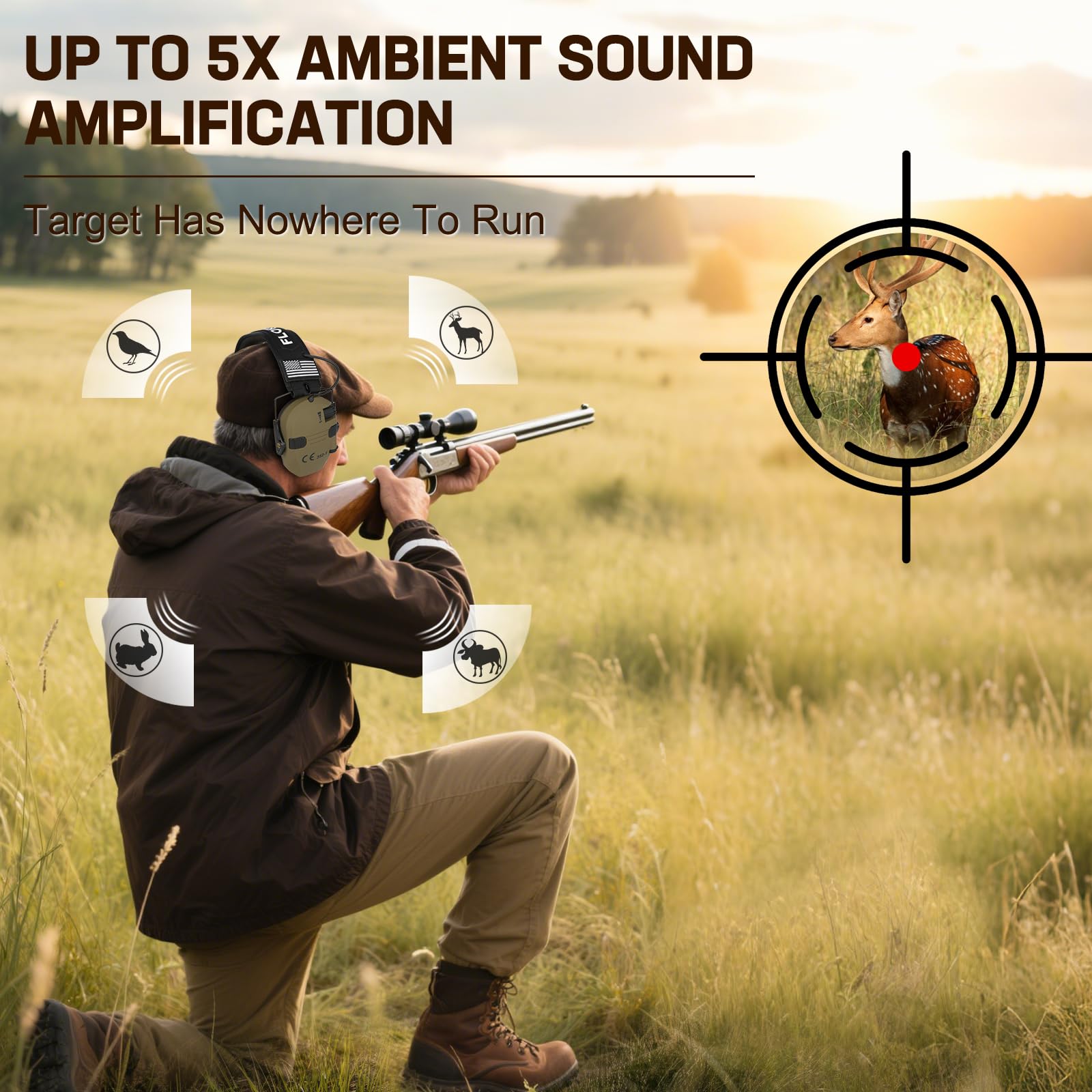 Floriogra Protección auditiva electrónica para disparar con amplificación de sonido 5X, protección activa del oído para rango de pistola
