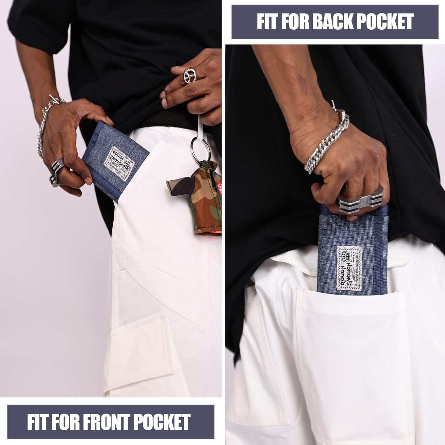 Rough Enough Kids Wallet for Boys Teen Men with Neck Lanyard Keychain in Cool Classic Denim Blue Canvas - Image 5