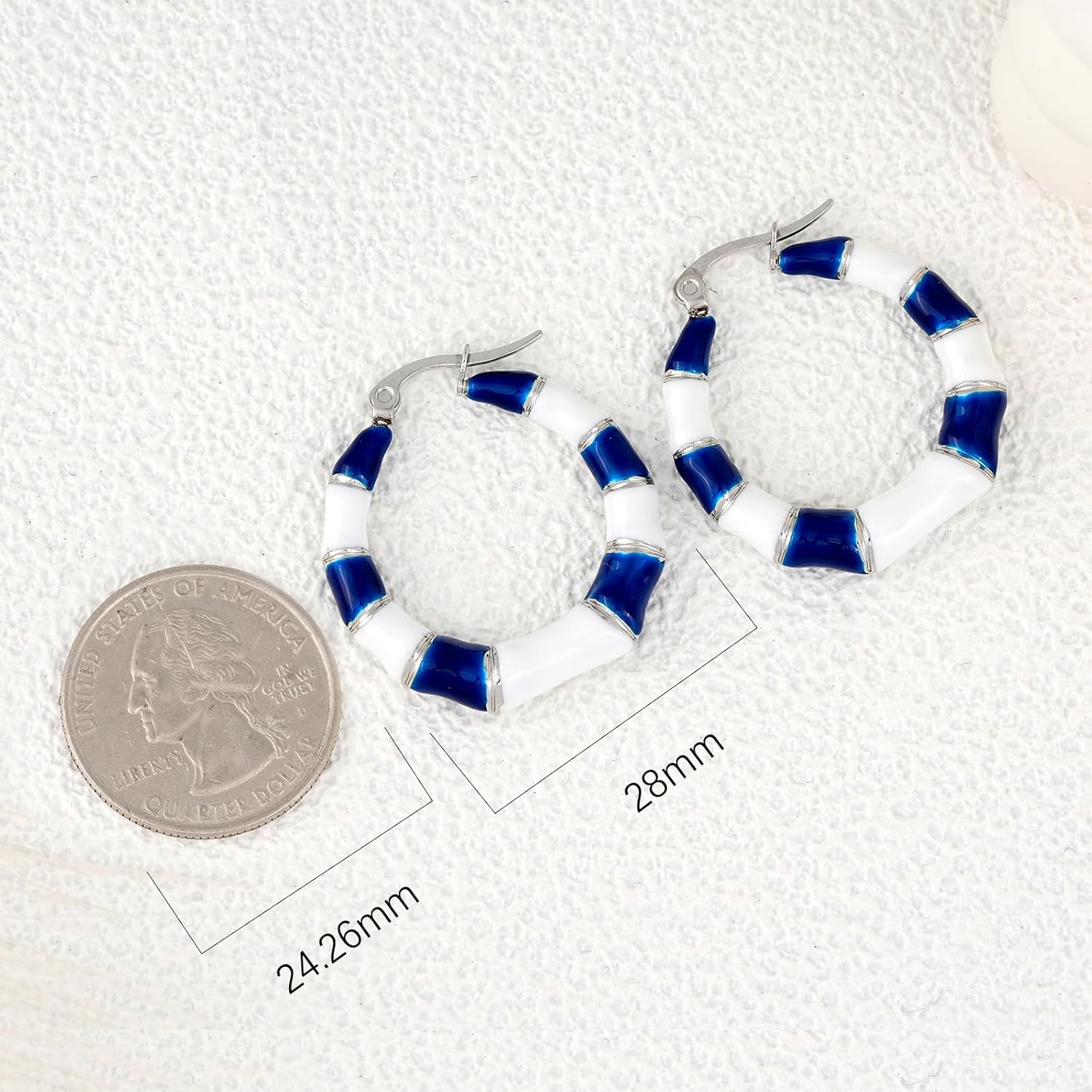 Chunky Enamel Hoop Earrings for Women 18K Gold Plated Bamboo Checkered Huggie Earrings Enamel Jewelry Gift for Her