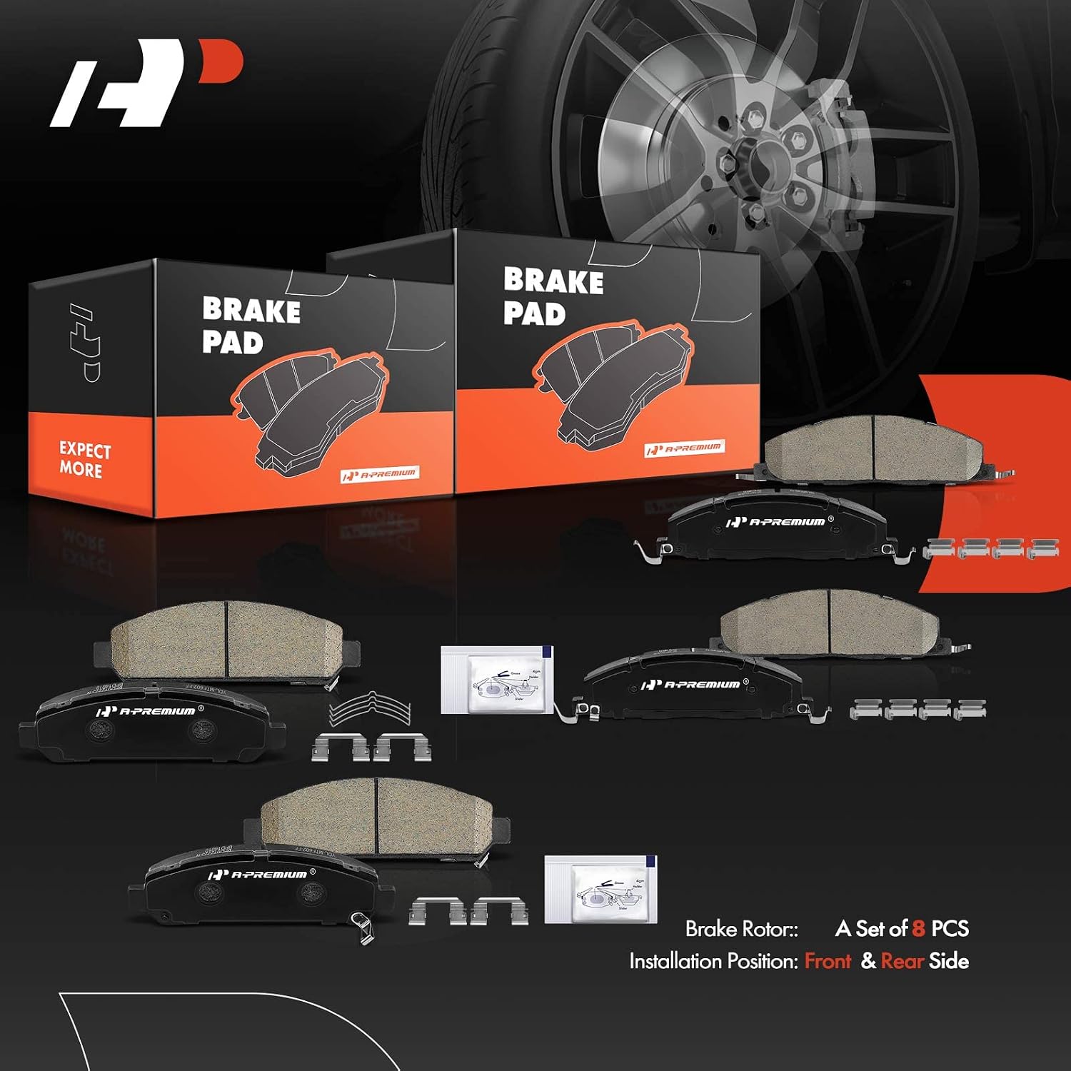 A-Premium Front and Rear Ceramic Brake Pads Set Compatible with Toyota Models - Venza 2009 2010 2011 2012 2013 2014 2015 2016, with Hardware, 8-Pack