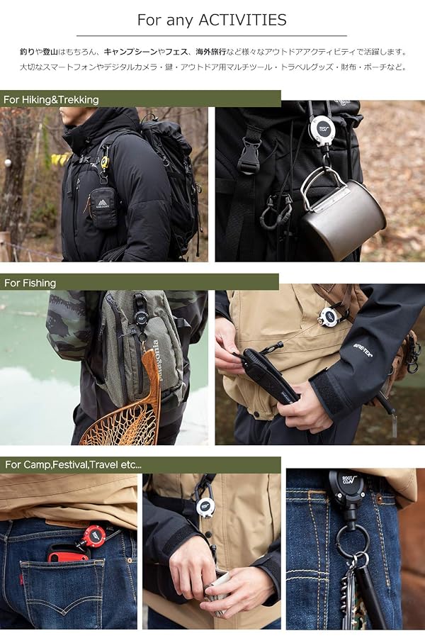 Gravity MAGREEL 360 (Khaki), Retractable Badge/iPhone Case/Key Holder with Carabiner Clip | 33.4" / 85cm Reel Retractable Heavy Duty | Max Loading Weight 10.5 oz / 300g by ROOT CO. - Used condition - Image 13