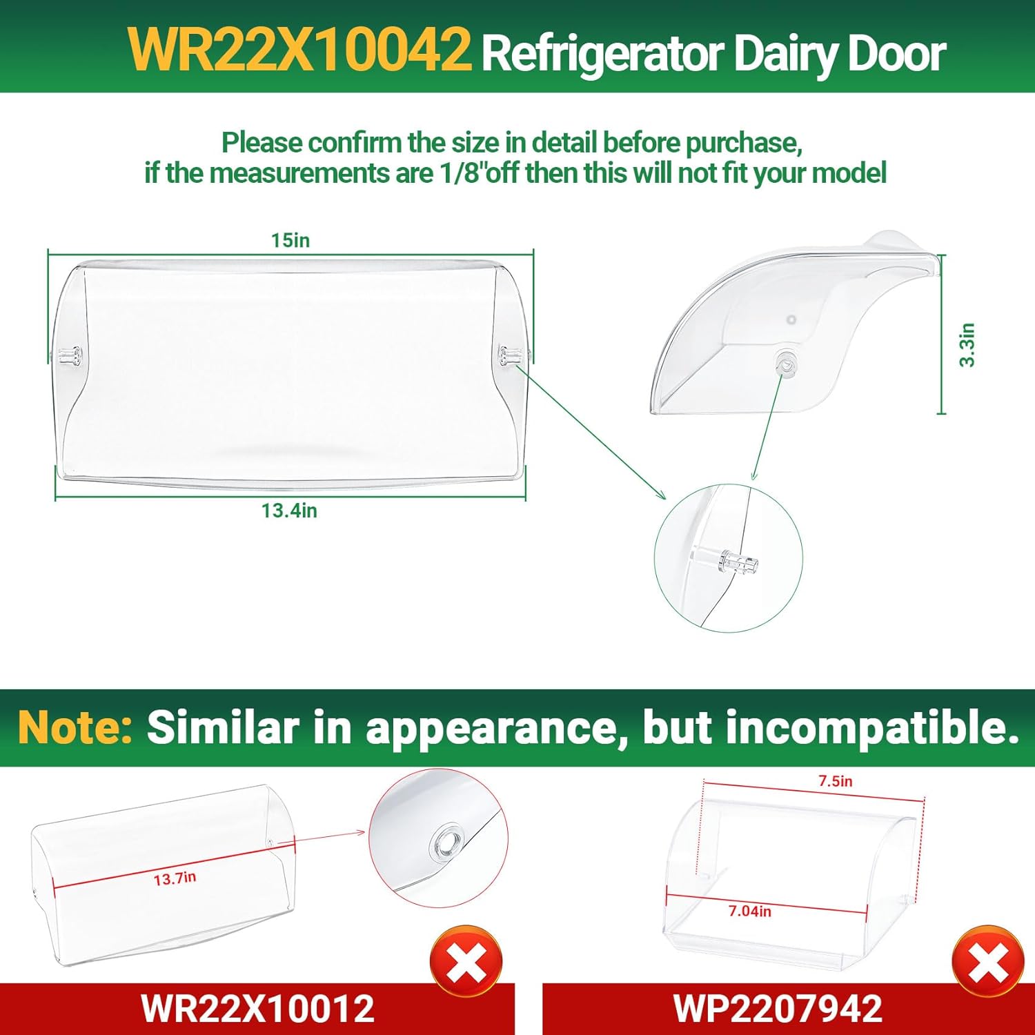 WR22X10042 Refrigerator Dairy Door Compatible with GE Refrigerator PSHS6PGZBESS, PSE25KSHBHSS, PSHS6RGXBDSS, PSC23SGRBSS etc. Dairy Bin Cover Replaces 1092358 PS783785 EAP783785 AP3204262 PD00040054
