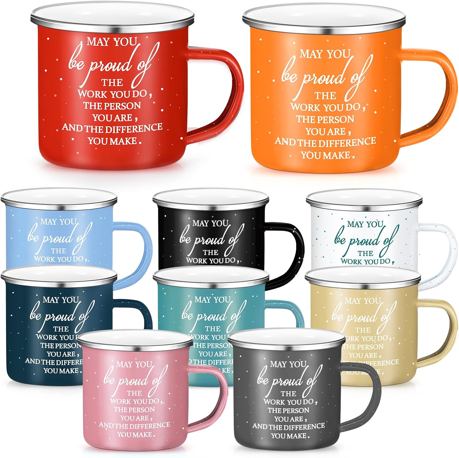 Norme 10 Pcs 10 Pcs Thank You Gifts Mugs Employee Appreciation Bulk 12 oz Enamel Coffee Cups Inspirational Mug for Social Worker Coworker Team Staff Teacher Nurse(Proud,Multi-color)