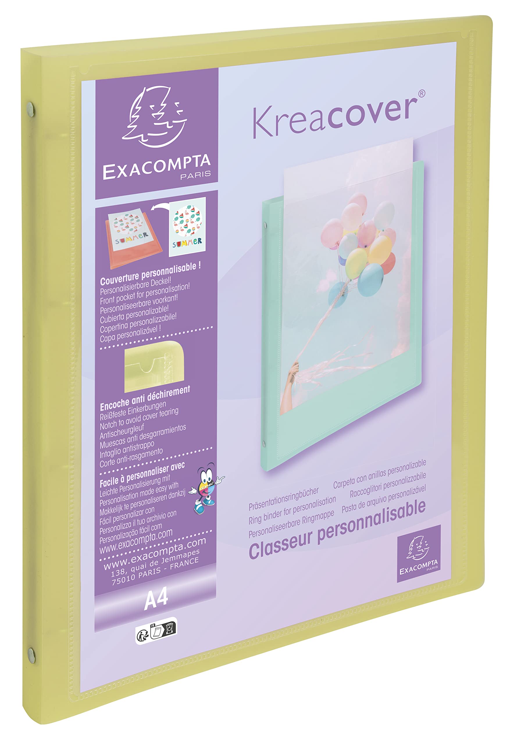Exacompta 51279E - Class. KREACOVER PASTEL PP 4ax 15mm Ass. Paquet de 5