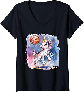 Womens Basketball Cute Unicorn Basketball Lover Drawing Artwork V-Neck T-Shirt