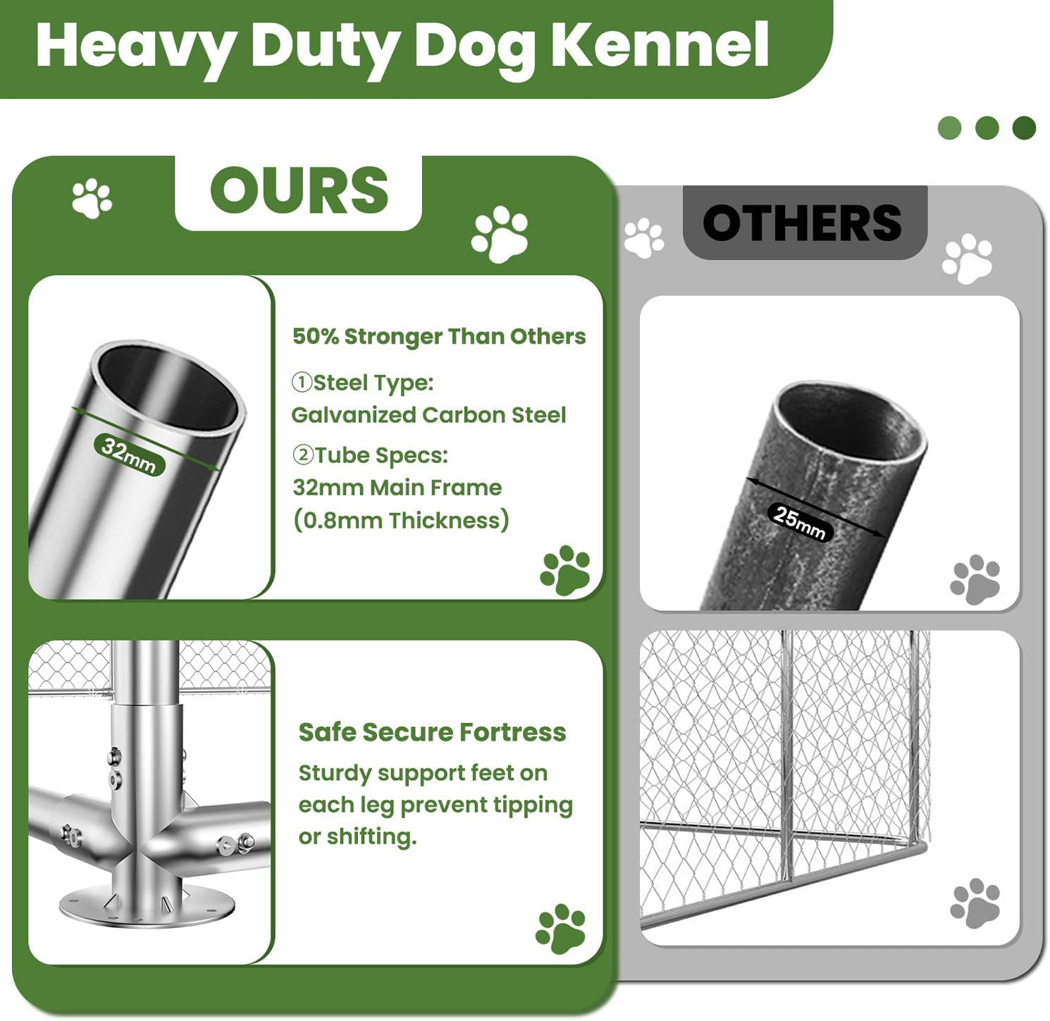 10x10 FT Outdoor Dog Kennel with Waterproof Roof - Heavy Duty Metal Exercise Pen, Weatherproof UV-Resistant Cover & Secure Locking for Large Dogs（124 x 124 x 87IN）