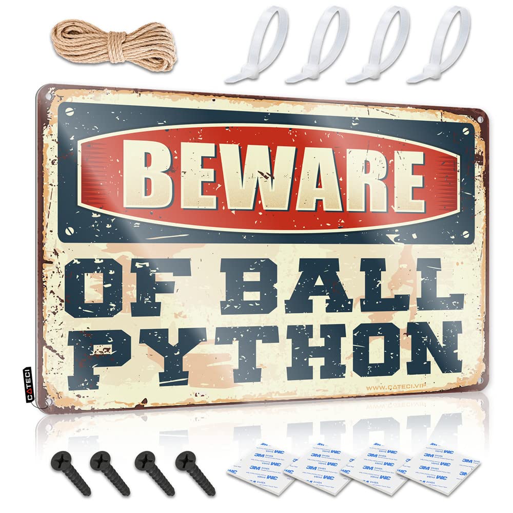 Humorous Tin Metal Sign, Backyard Decor Waterproof Beware Of Ball Python | Farmhouse Pool Bar Decor(20X30CM)