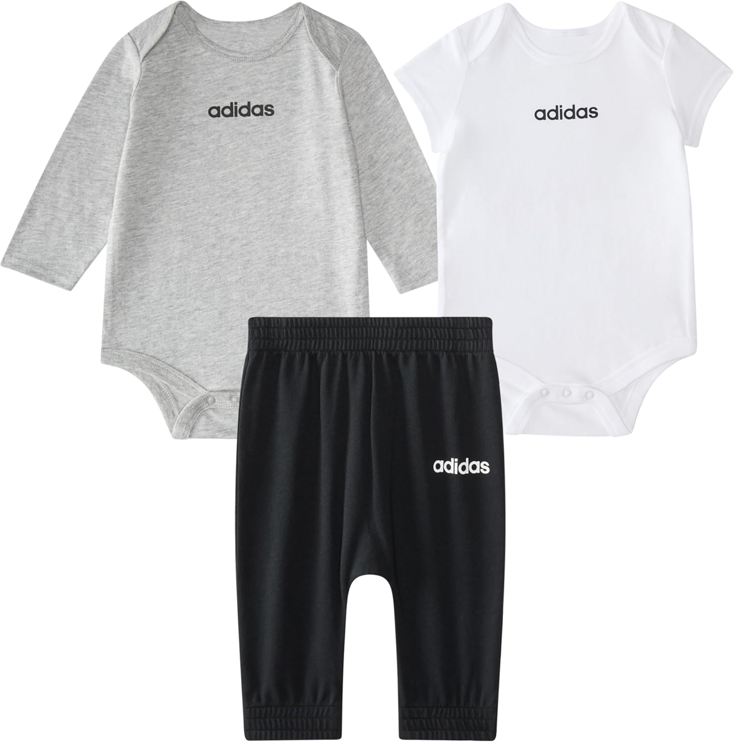 adidas baby-boys 3-piece Linear Logo Heather Bodyshirt & Pant Set