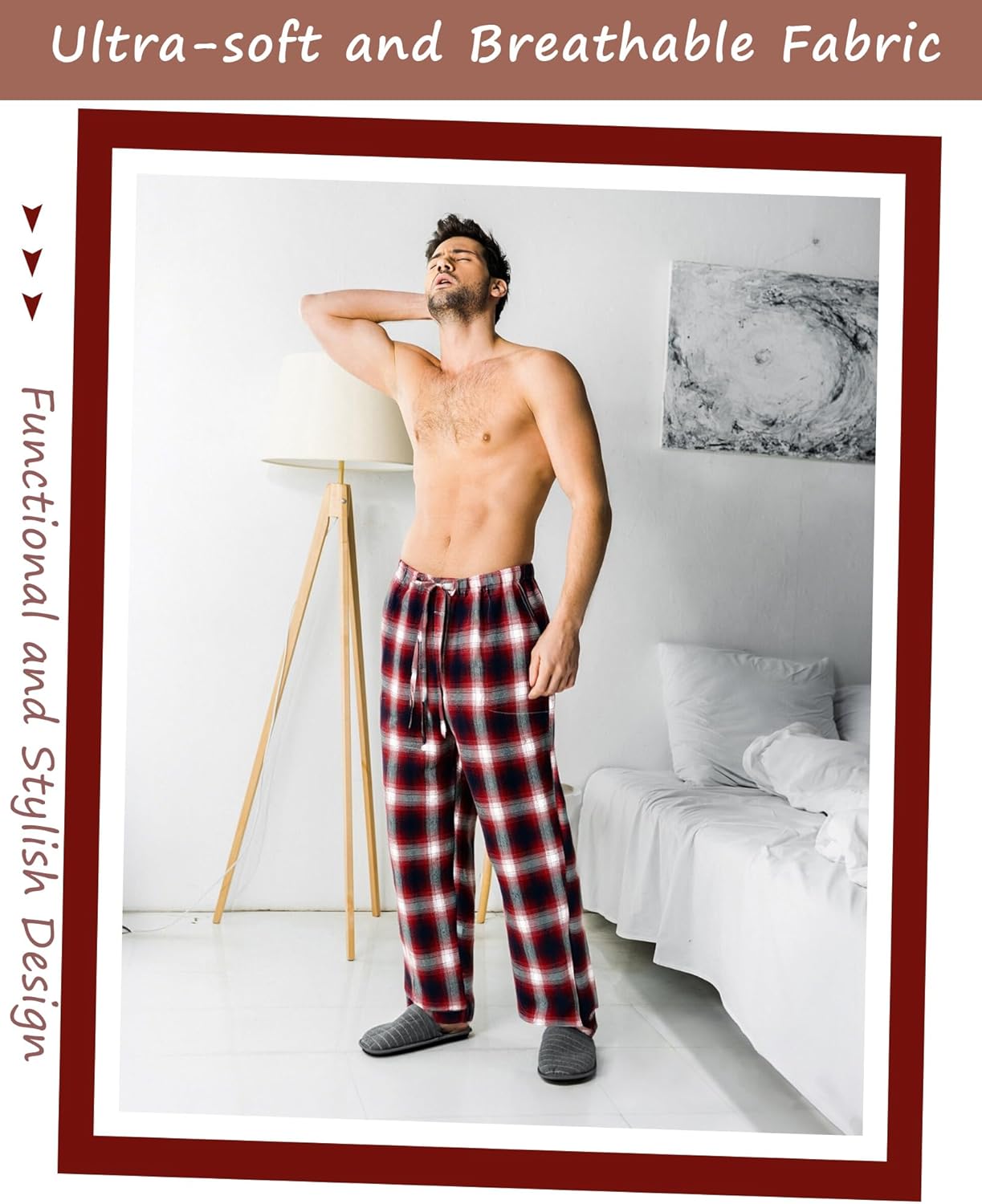 Men's Flannel Pajama Pants Cotton Plaid Sleepwear Soft Lightweight Sleep Lounge Pj Bottoms with Pocket Drawstring - Image 4