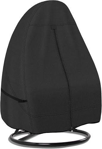 Porch Shield Patio Hanging Egg Chair Cover - 600D Waterproof Outdoor Single Seat Wicker Swing Egg Chair with Stand Protector, Black