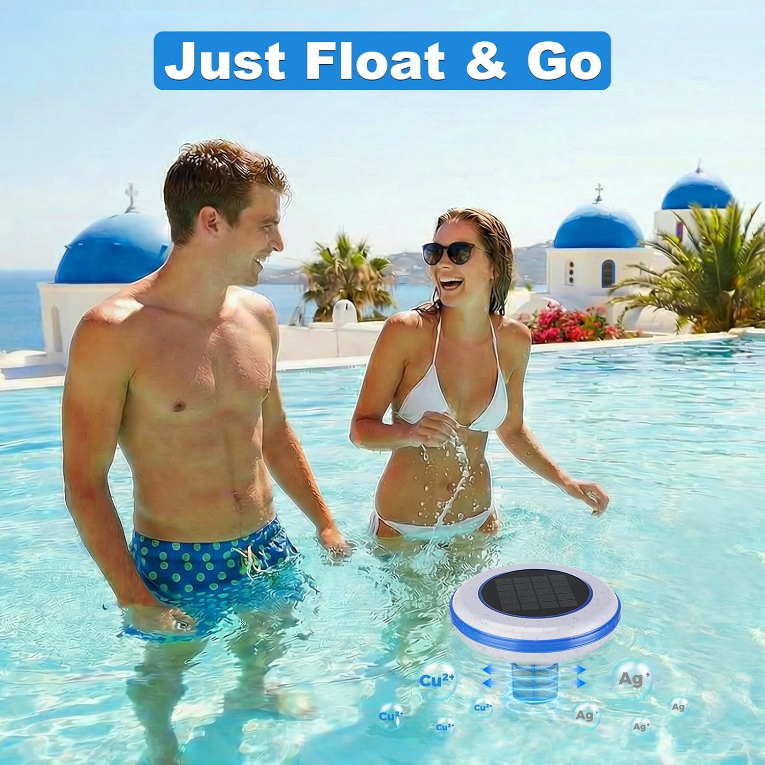 Solar Pool Ionizer, Upgraded 1.8W Solar Panel & Long-Lasting 1lb Copper Anode, Mineral-Based Water Purifier for Pools up to 45,000 Gallons, Reduces Chlorine Use by 85%, Includes Brush & Test Strips
