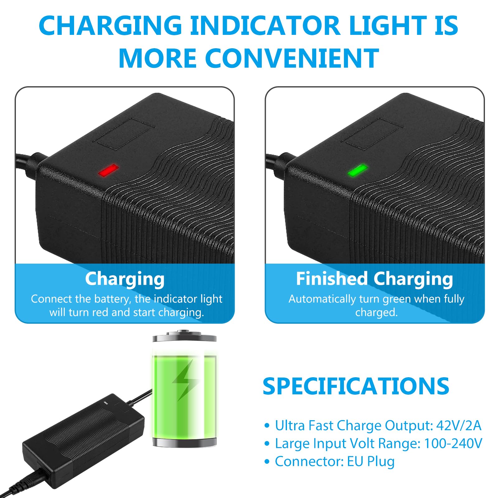 Ladekabel voor scooters, E-scooter oplader, 42V 2A hoverboard oplaadkabel, met 6 aansluitingen, voor hoverboard, lithium accu, elektrische scooter, oplaadkabel voor hoverboard