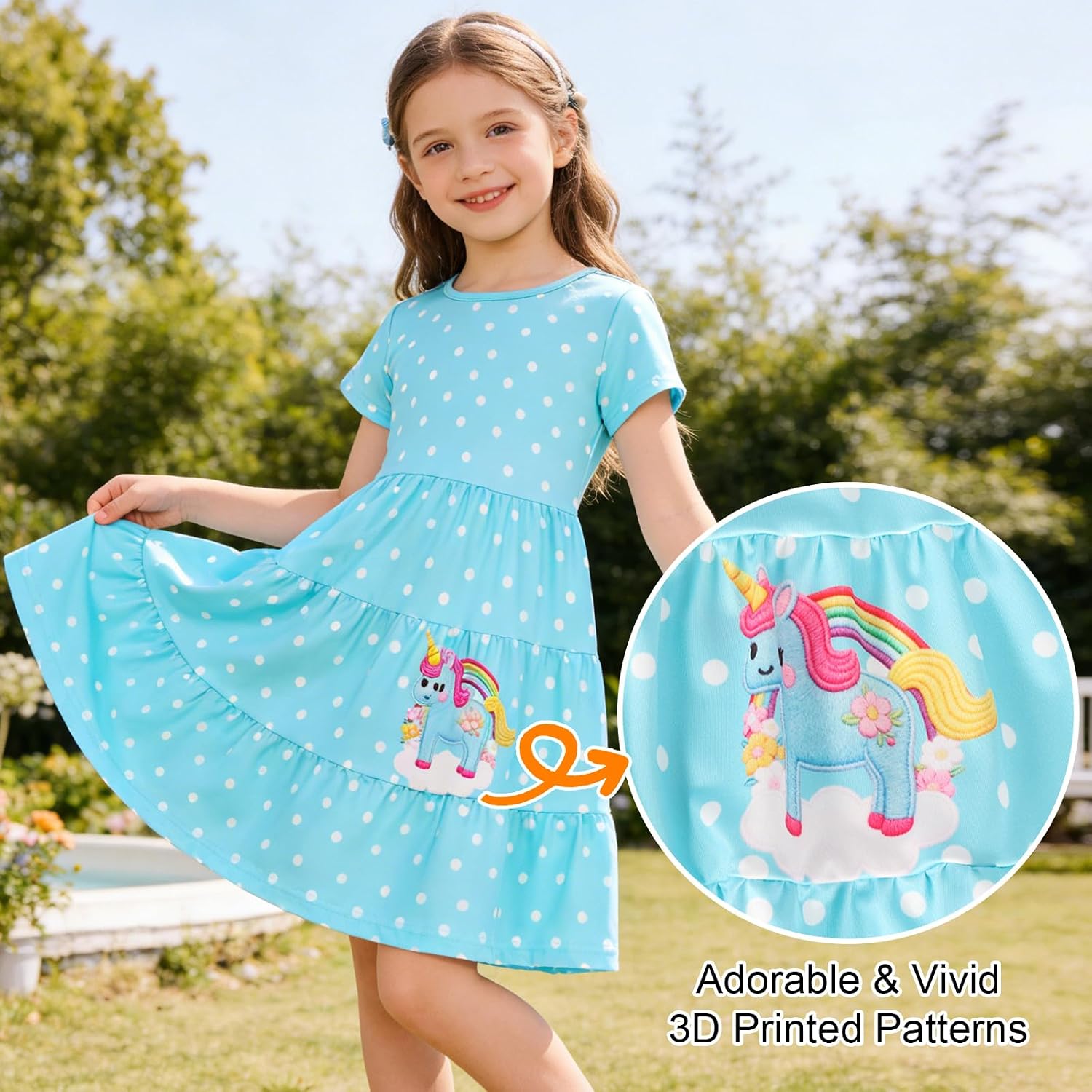 Girls Dresses Summer Skater Twirly Casual Dress 3-12 Years