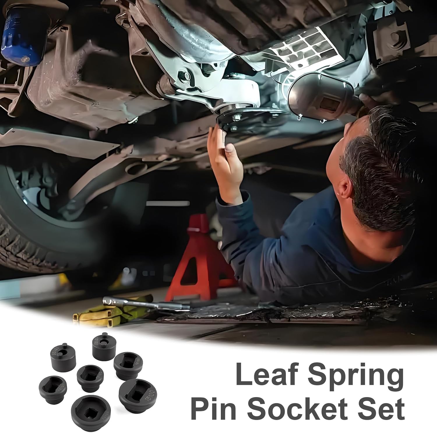 15111 Leaf Spring Pin Socket Set for Class 6-8 Trucks, Fits Freightliner, Peterbilt, Kenworth, International, Mack, Volvo, for Removing/Installing Threaded Spring Shackle Pins with 1/2" Drive