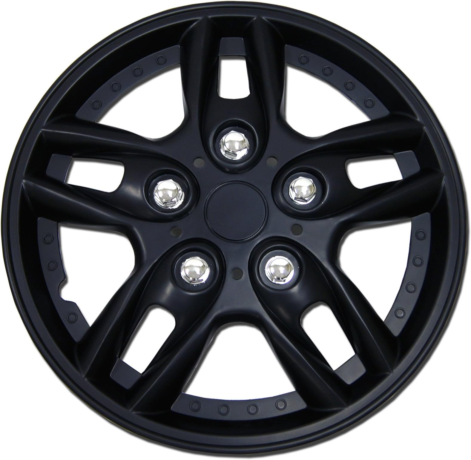 Tuningpros WC-15-515-B - Pack of 4 Hubcaps - 15-Inches Style Snap-On (Pop-On) Type Matte Black Wheel Covers Hub-caps