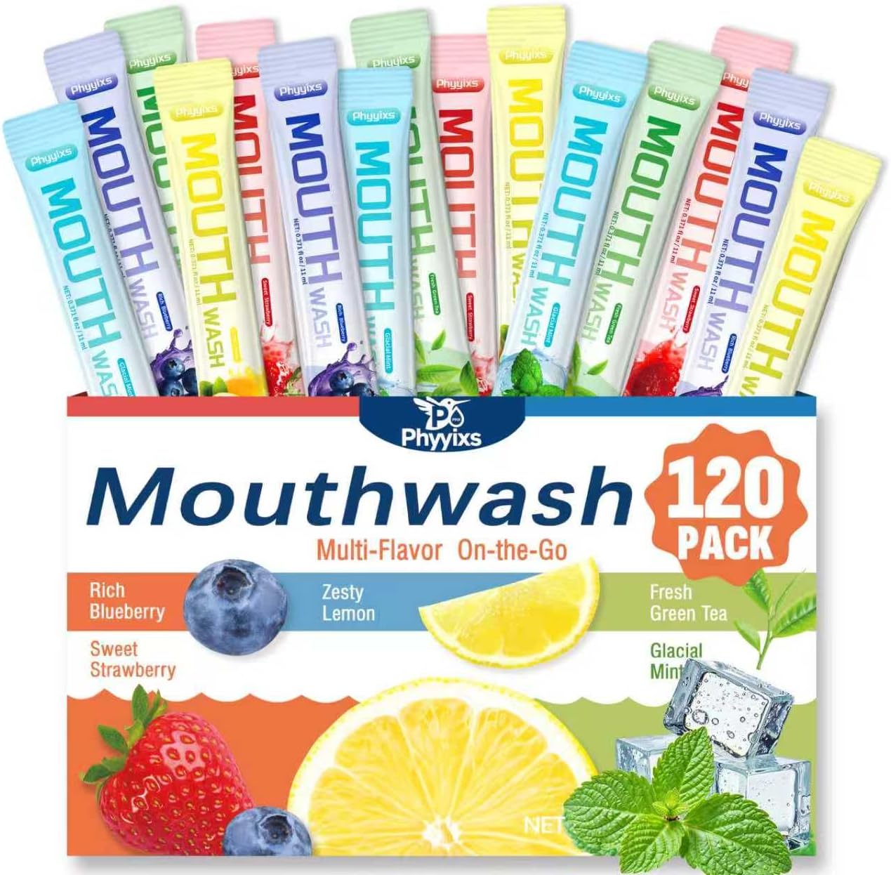 Mouthwash Strips 120 Pack, Individually Wrapped Travel Size Oral Rinse, Alcohol-Free & Fluoride-Free, Portable Fresh Breath Strips (5 Flavors)