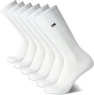 Tommy Hilfiger Mens Crew Socks - 6 Pack Cotton Blend Stretch Cushioned Breathable Athletic Socks for Men