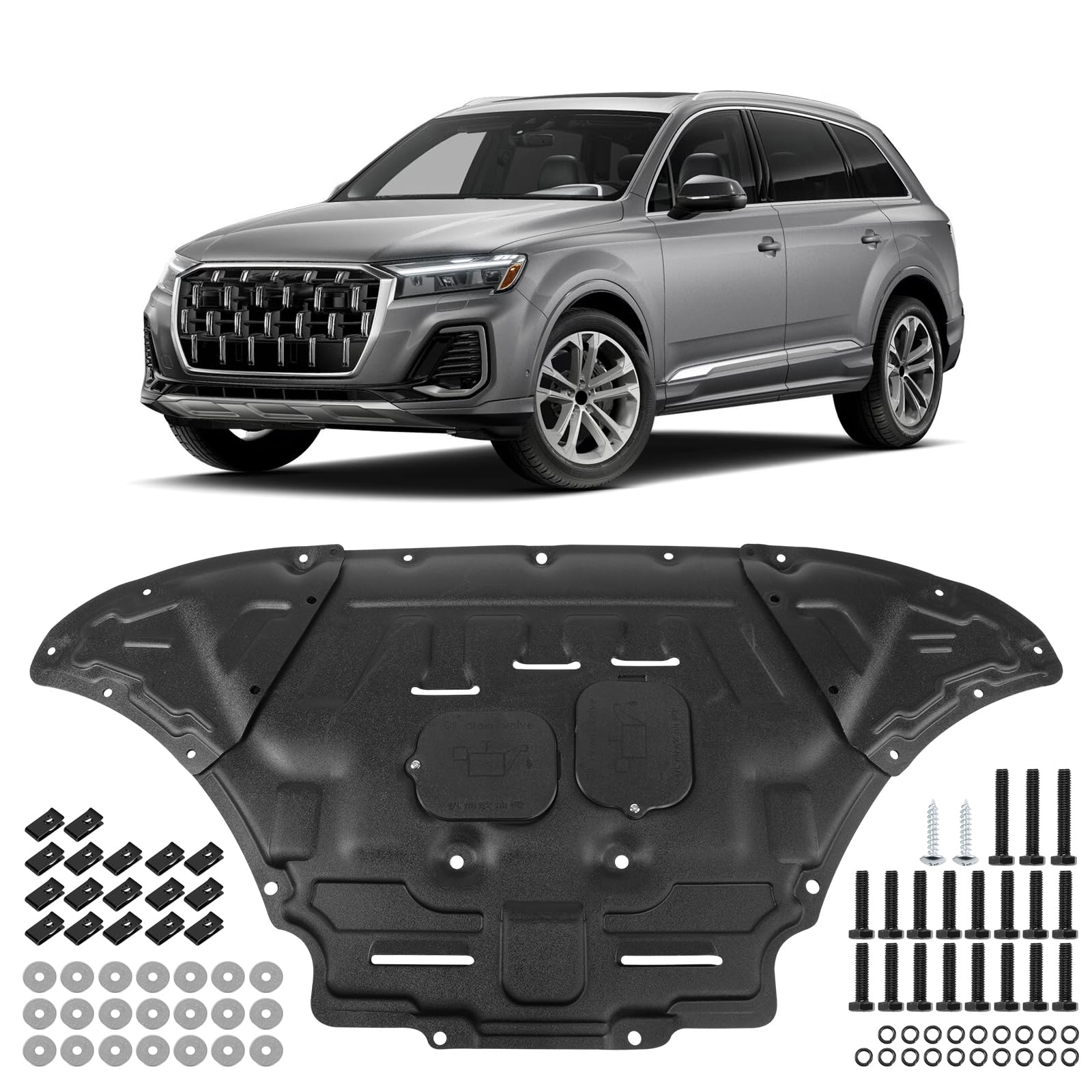 engine splash shield case guard compatible with audi q7 2017 2018 2019 2020 2021 2022 2023 2024 engine cover mud flaps