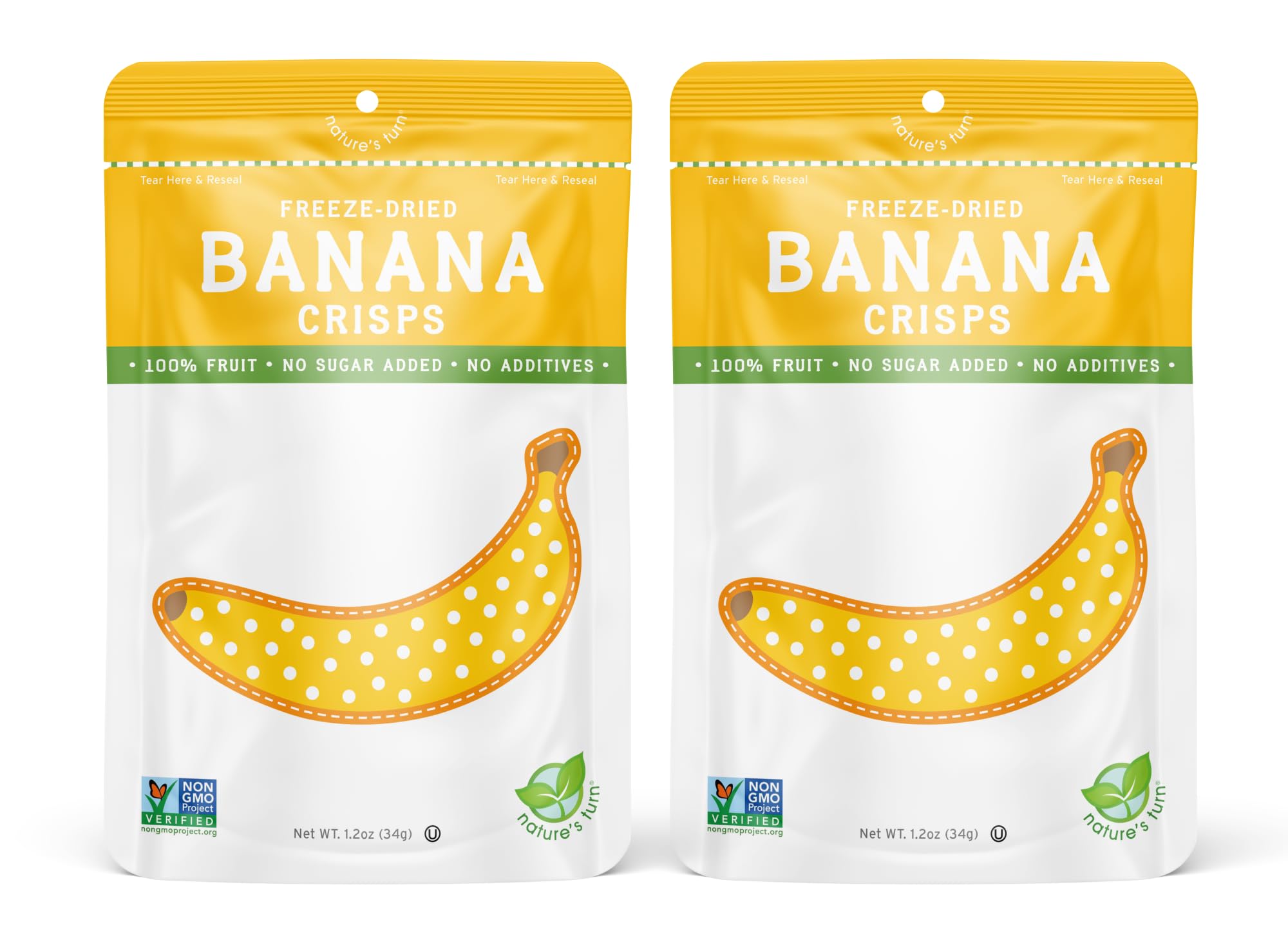 Nature’s Turn Freeze-Dried Fruit Snacks, Banana Crisps, Pack of 2 (1.2 oz Each)