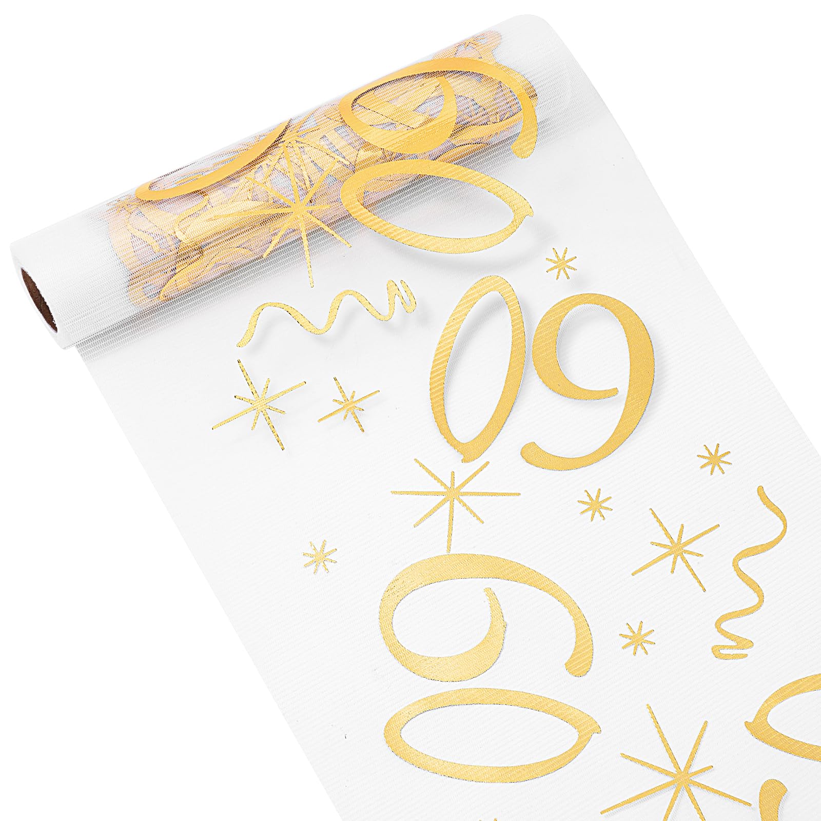 OSDUE 60th Birthday Table Runner, 28cmX10m Gold Thin Mesh Runner Roll, 60 Years Old Party Decorations, Table Cover for Birthday Anniversary Celebration Party