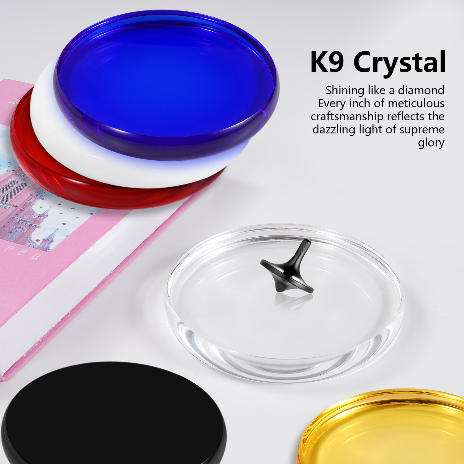 Base para peonza de Cristal K9, diseño cóncavo de Doble Cara, diámetro 120 mm, Grosor 14 mm, Lisa, de Baja fricción, Extender el Tiempo de rotación (L, Transparente)