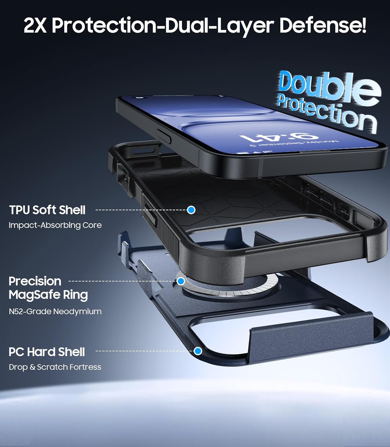 Magnetic for iPhone 17 Pro Max Case Military-Grade Shockproof, Rugged Phone Case, Heavy Duty Protection [Compatible with MagSafe] Anti-Fingerprint Cover for iPhone 17 Promax 6.9", Blue - Image 3