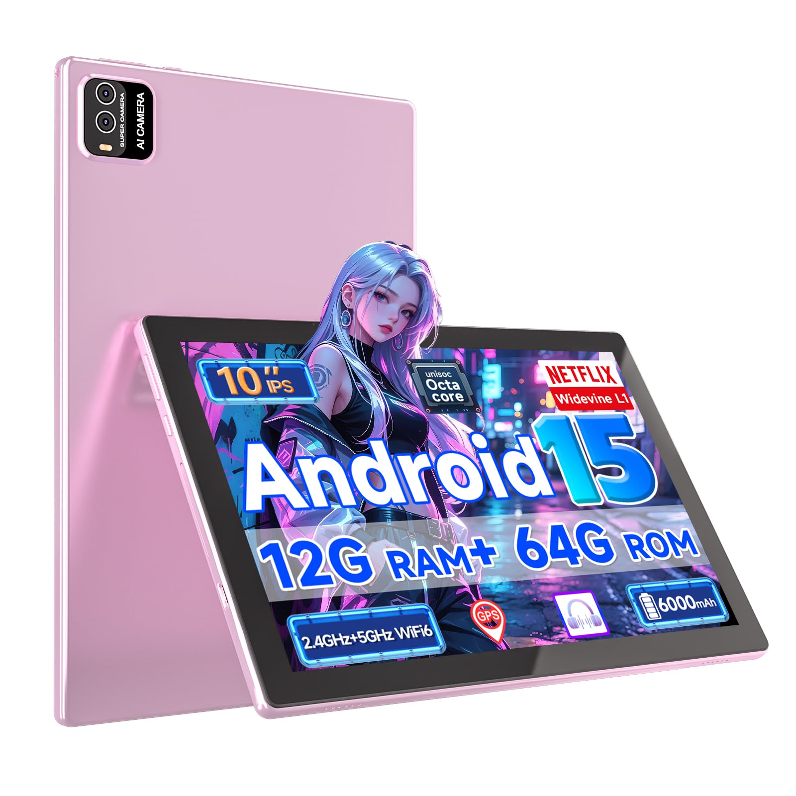 yqsavior android 13 10 inch tablet 10gb ram + 64gb rom + 1tb expandable ips screen dual camera 2+8mp wifi bt pink
