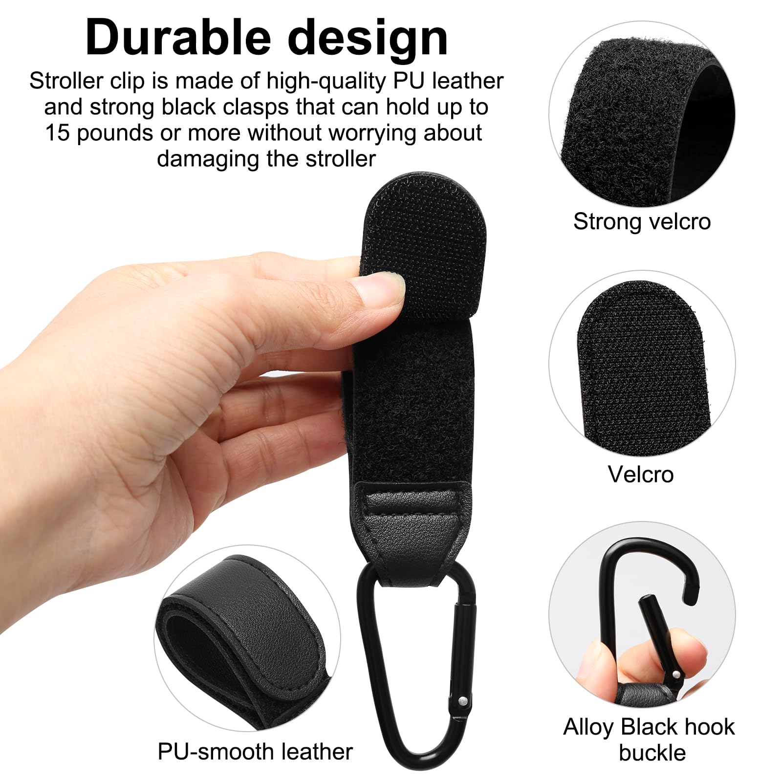 Buggy Clips, 4 Pcs PU Leather Adjustable Pram Hooks for Bags Pram Clips with Anti-Slip Design - Image 3