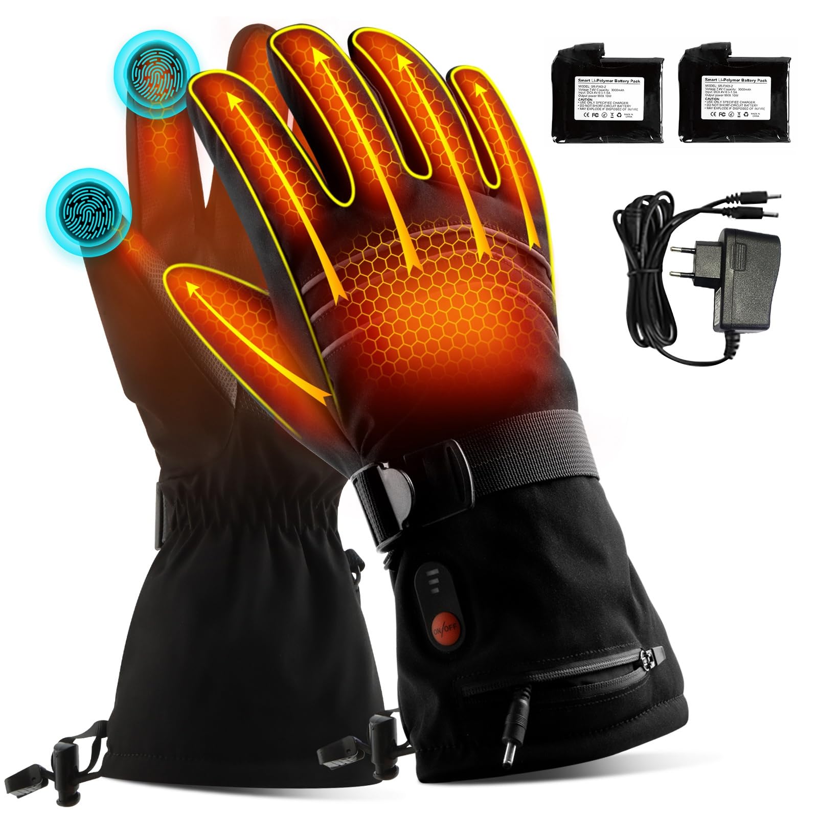 Beheizte Handschuhe für Männer oder Frauen, 7,4V 3200mAh Elektrische Batterie, Selbstheizende Handschuhe für Wintersport, Wiederverwendbarer Handwärmer für die Arbeit im Freien, L