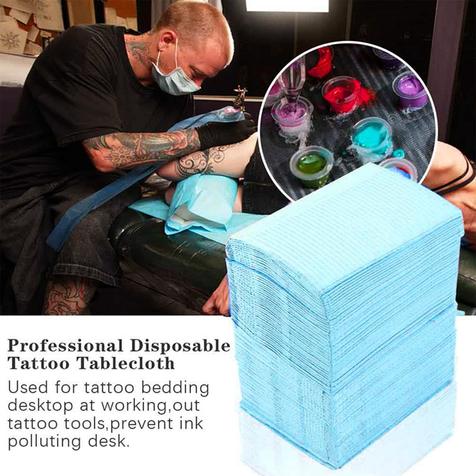 Tovaglia Usa e Getta per Tatuaggi, 125 Pezzi, in Tessuto per Tatuaggi, 17,1 X 12,8 Pollici, con Struttura Spessa e Buon Assorbimento, per Tatuatori e Uso in Studio (BLUE)