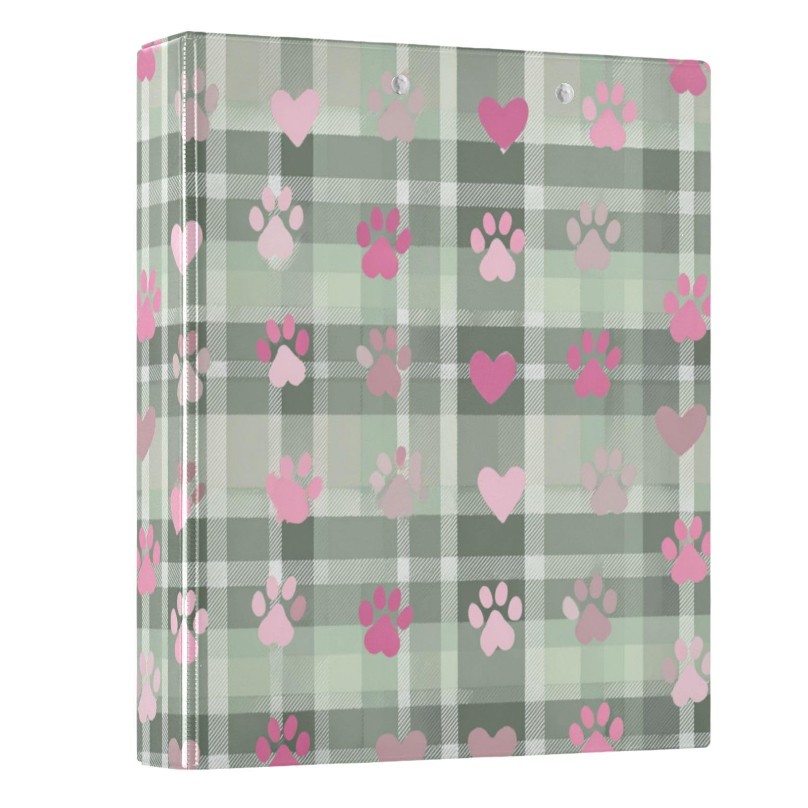Kcldeci Raccoglitore a 3 anelli con copertina rigida per carta formato lettera, impronte di zampe di cane e cuore, anelli rotondi da 3,8 cm, organizer per scuola/ufficio, confezione da 2