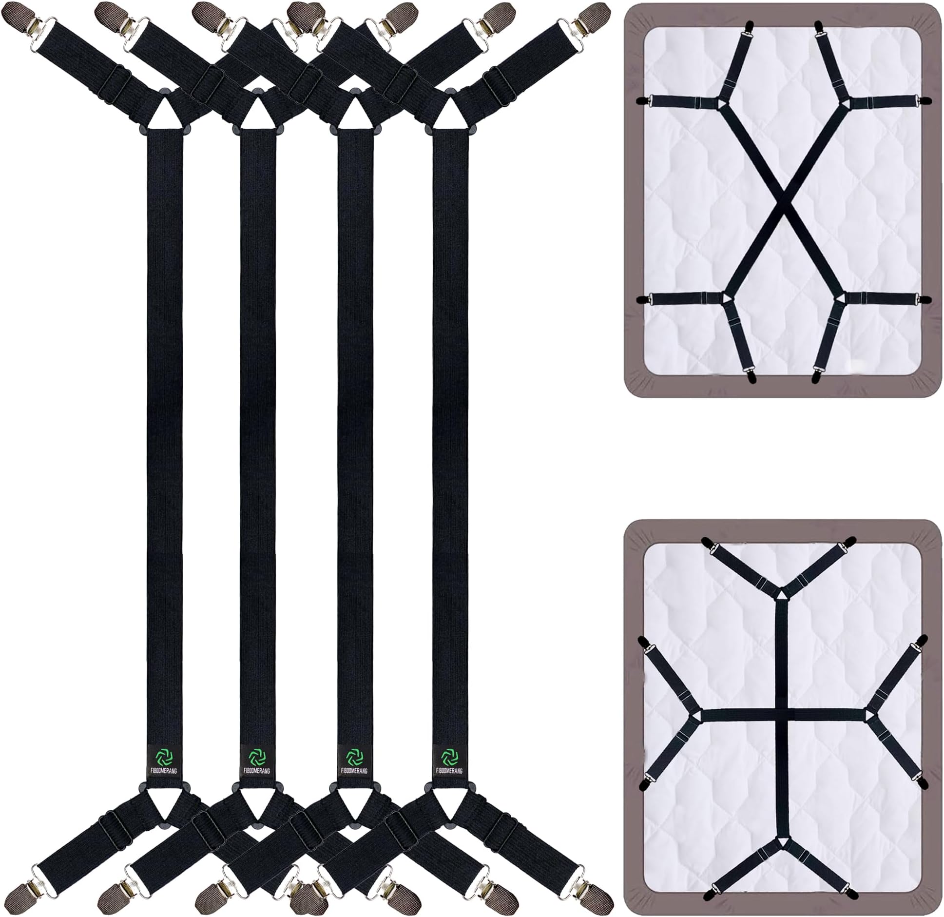 Bed Sheet Clips - Crisscross Fitted Sheet Straps for Bedding, Sheet Grippers and Sheet Holder Elastic Bands Bedsheet Suspenders Fasteners, 4Pcs/Set Black