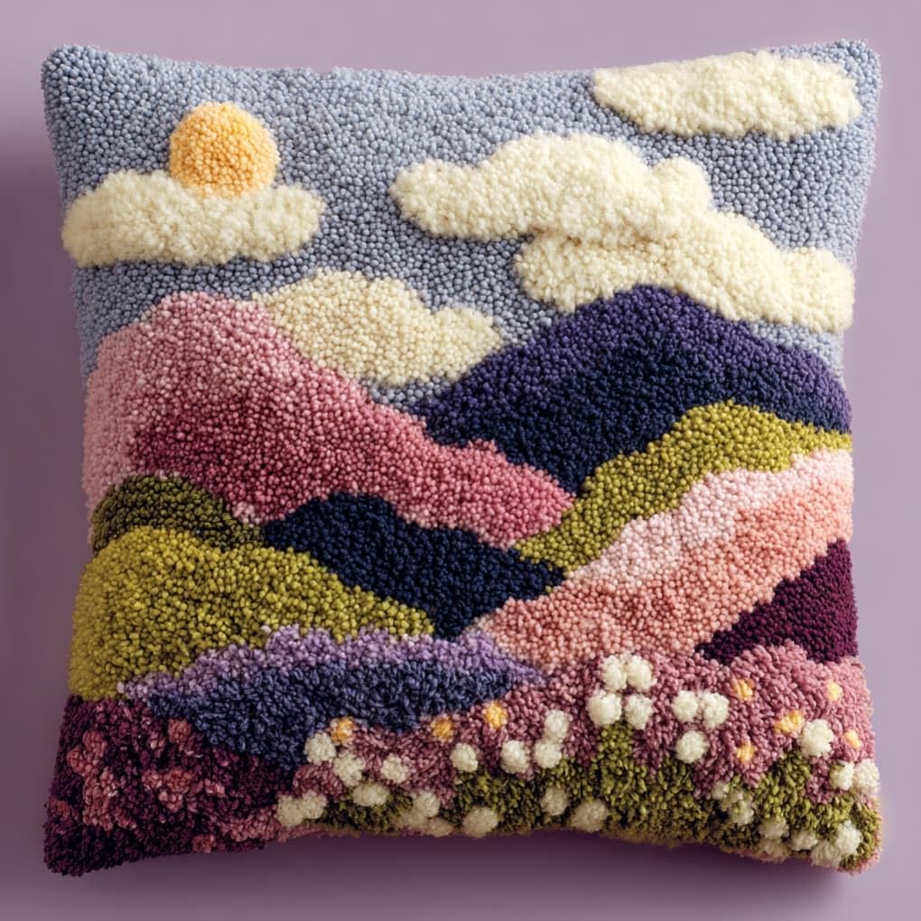 AxiangziK Latch Hook Cushion Kit,Lavender DIY Throw Pillow Cover 43X43Cm