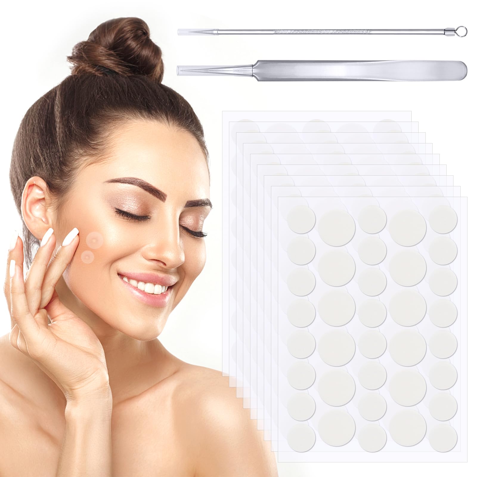 VEGCOO 360 Pcs Pimple Patches, Hydrocolloid Spot Patches Invisible Blemish Patches with Tweezers and Spot Needles, Spot plasters for Face and Body for Day and Night 2 Sizes 12mm/8mm