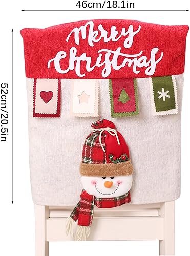 Miniatura 6 de Juego de 6 fundas para sillas de Navidad, diseño 3D de Papá Noel, muñeco de nieve, renos, fundas para sillas de Navidad, para cocina, comedor, mesa,