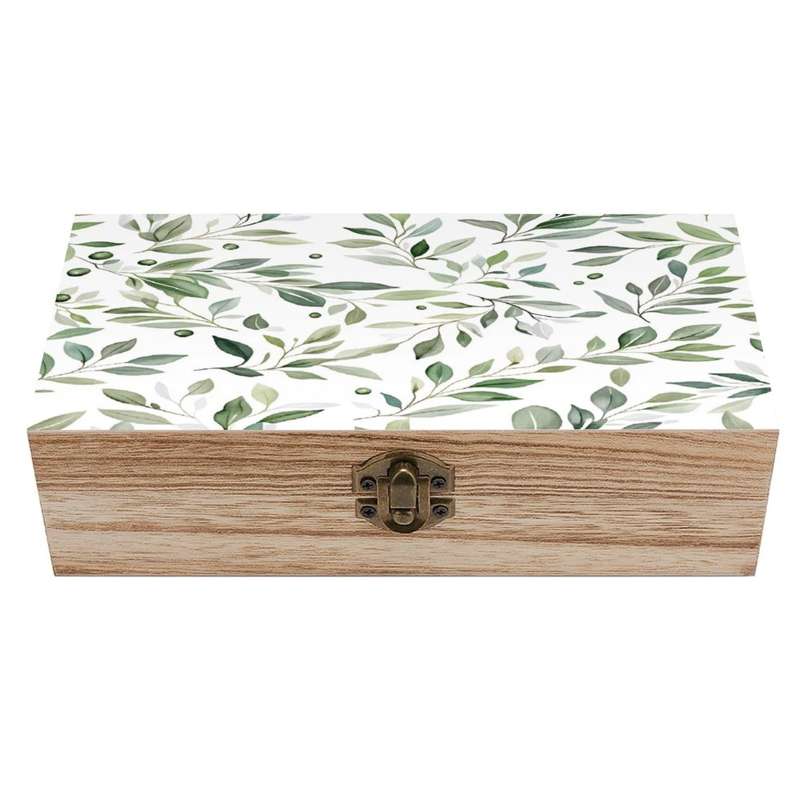 HLBSDM Green Leaf Watercolor Botanical Vintage Wooden Keepsake Box with Hinged Lid And Locking Clasp, Decorative Storage Box for Jewelry, Trinkets And Small Accessories, Organizer for Home Or Wedding