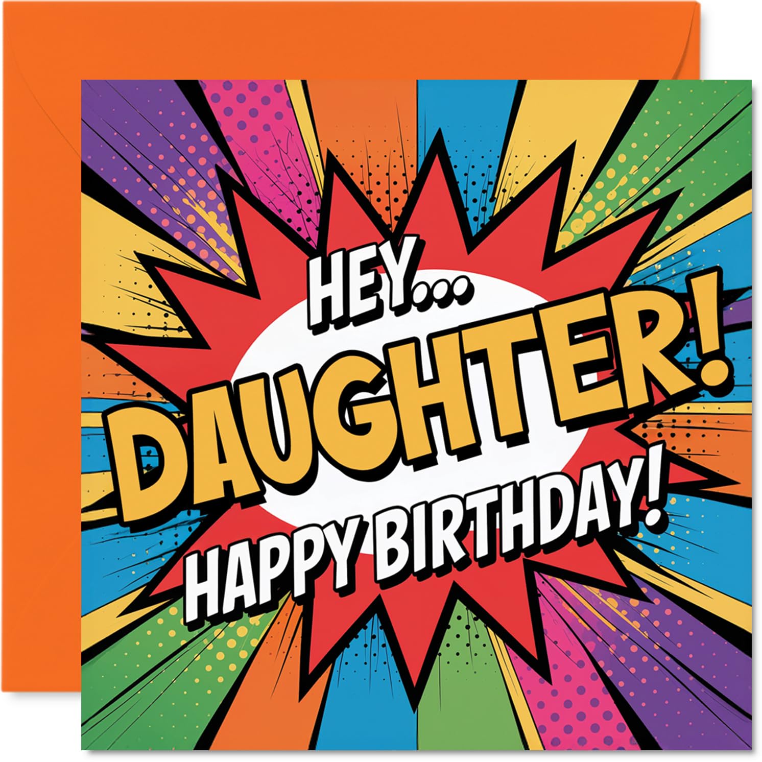Playful Birthday Card for Daughter - Bursting with Birthday Cheer - Comic Explosion Design with Bold Multicolour Pops - 145mm Square, Envelope Included