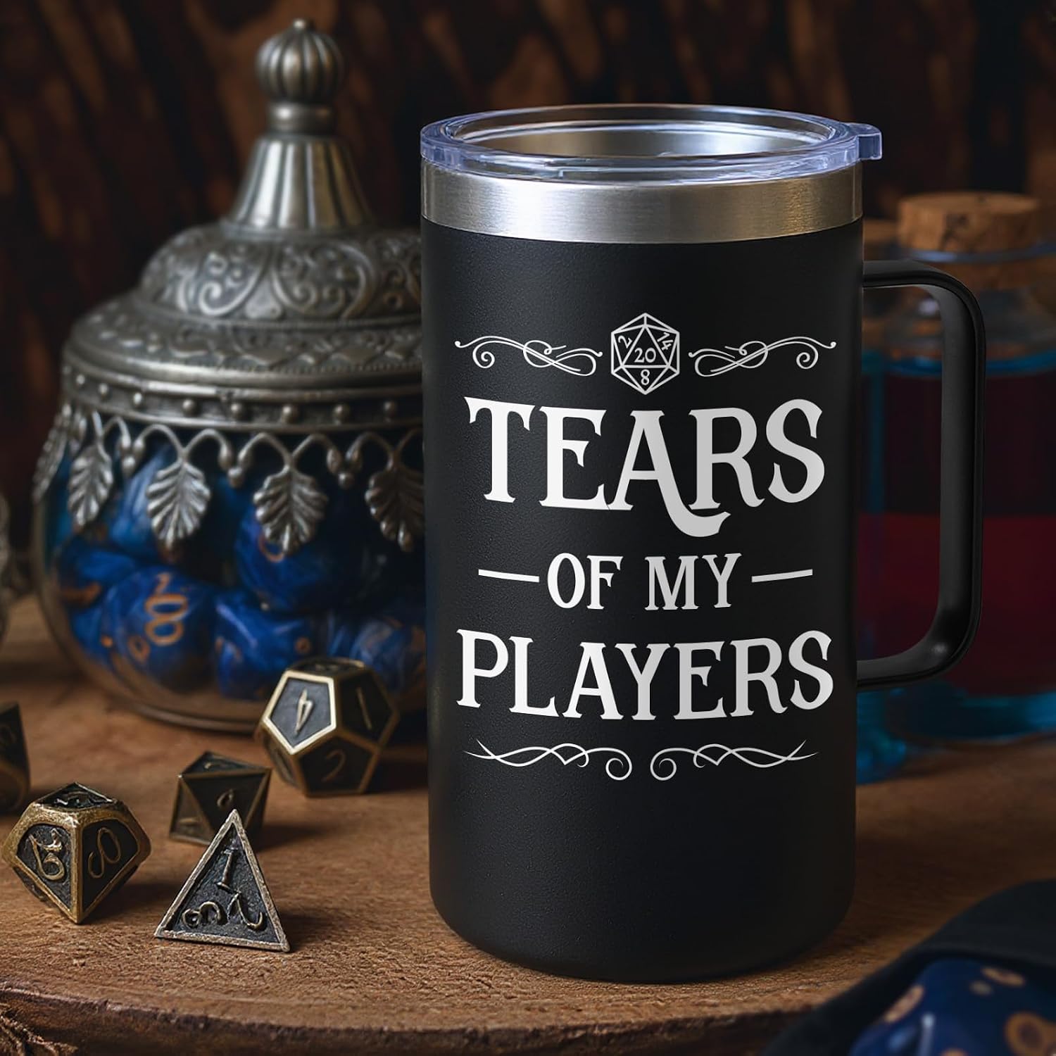 Lifecapido DND Gifts, Tears of My Players 20oz Insulated Coffee Mug with Keychain, Birthday Christmas DnD Gift, Dungeon Master Gifts, Black