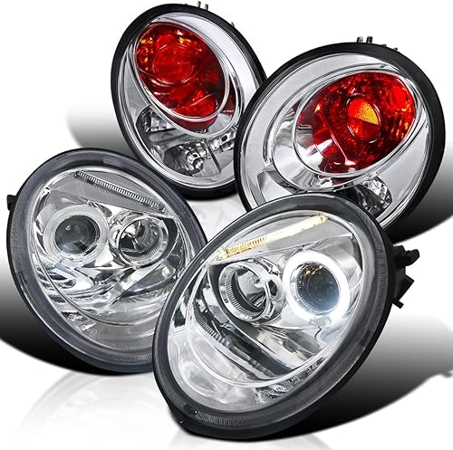 SPEC-D TUNING Faros delanteros con proyector LED negro azabache + lámparas antiniebla negras de 8 LED compatibles con Volkswagen Beetle izquierdo +