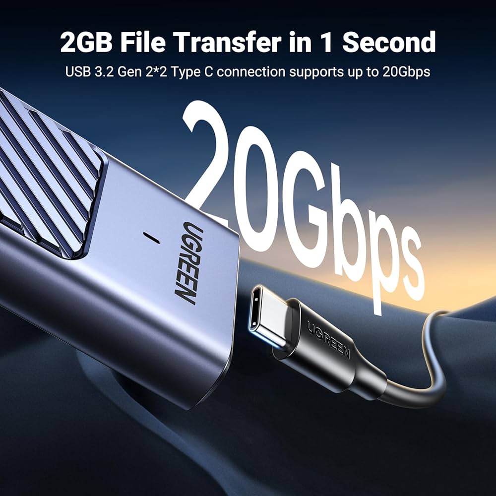 UGREEN M.2 NVMe and SATA SSD Enclosure, 20Gbps NVMe Enclosure with
