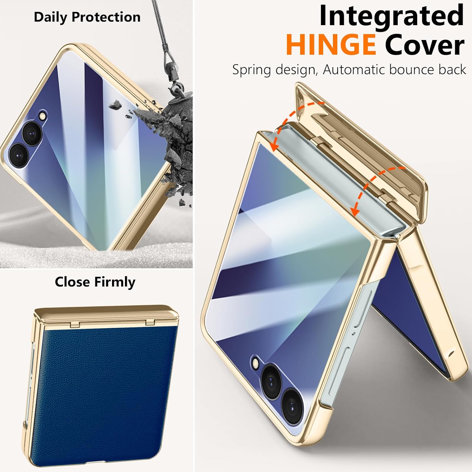 for Samsung Galaxy Z Flip 7 Case Leather with Hinge Protection Cover, Premium PU Leather Case with Rear Screen Protector Scratch-Resistant Shockproof Full Body Slim Cover for Z Flip 7 Blue