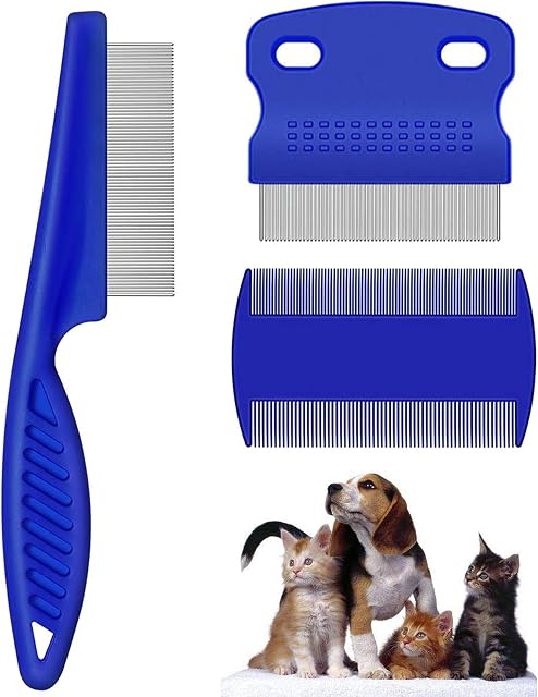 3 Pcs Pet Flea Combs, Fine Teeth Pet Comb Grooming Set for Cat Dog Flea Lice, Float Hair and Tear Stain Remover Combs Fine Tooth Grooming Tool