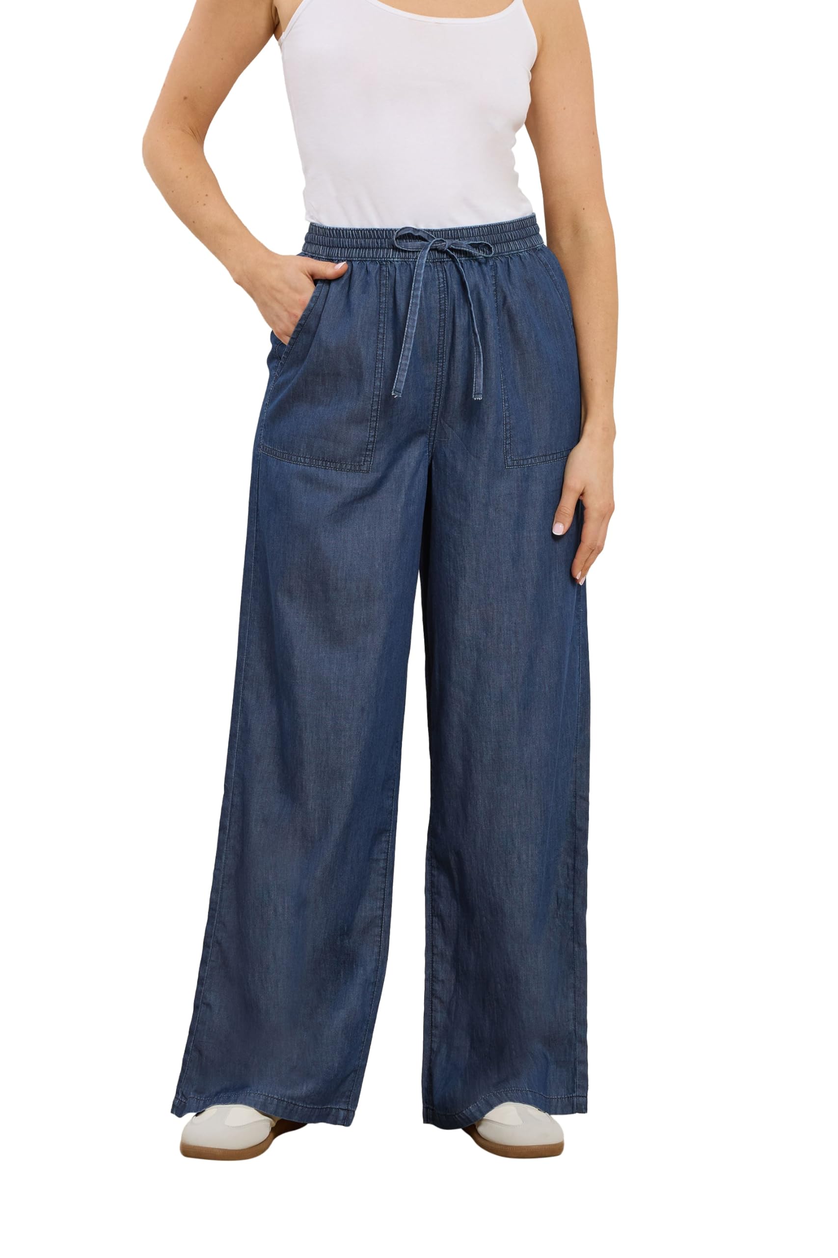 Long Tall Sally Women's Dark Blue Tall Pull On Wide Leg Jeans In | Size: 18XL