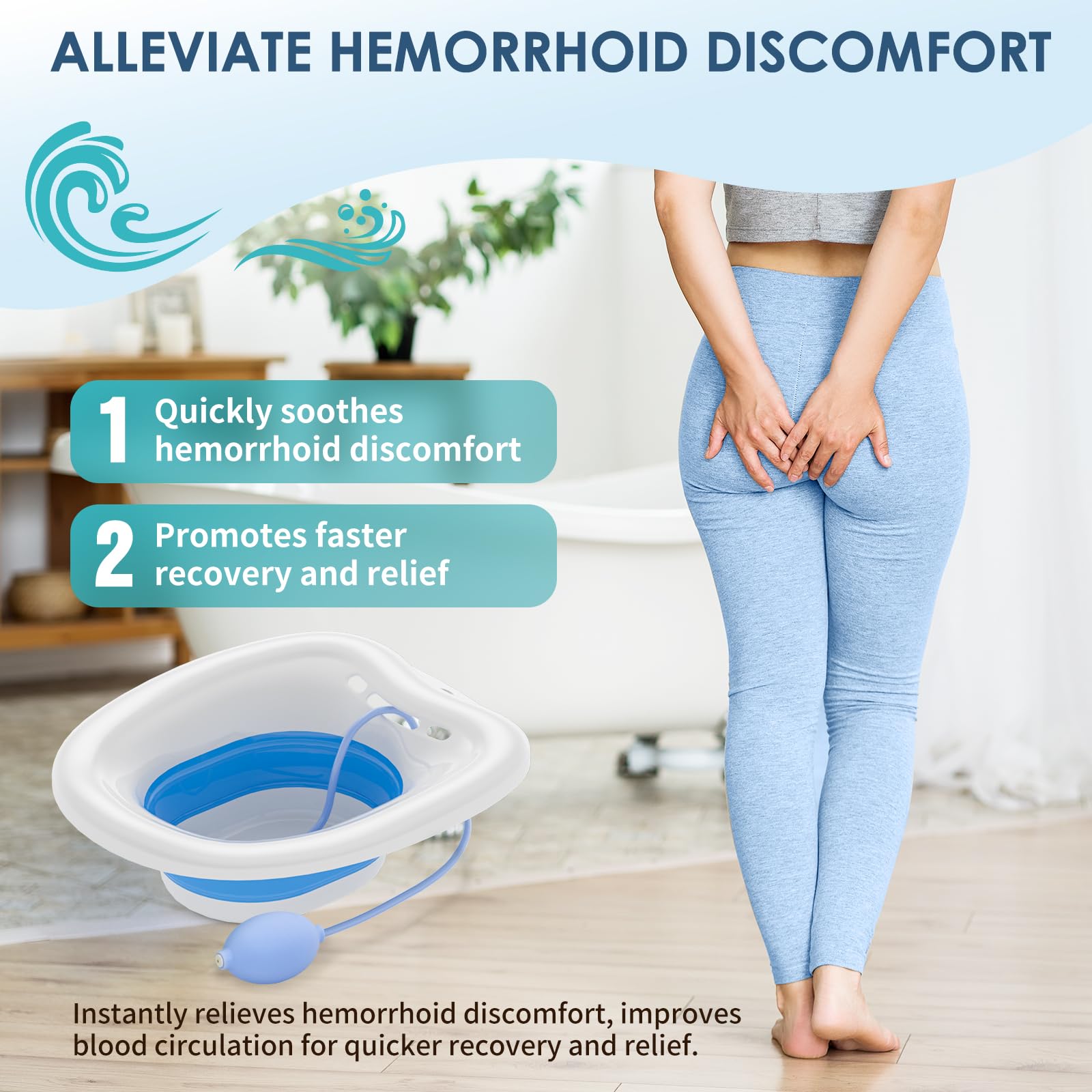 Soothic Sitz Bath for Toilet Seat, Sitz Bath for Hemorrhoids, Sitz Baths for Postpartum Care, Upgraded Collapsible Sitz Baths with Flusher, Drain Holes, Wider Seating Area, Deeper Bowl