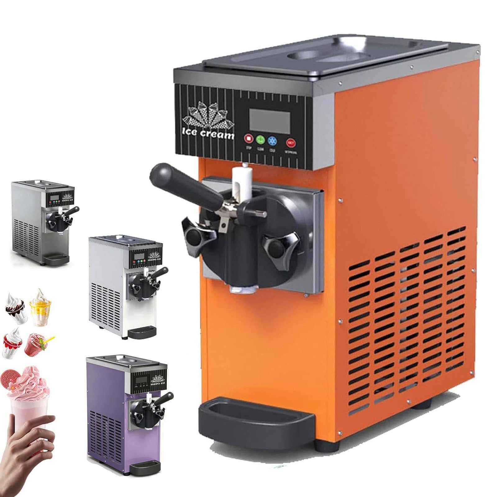 Máquina de Helado, Fabricante de encimera de 450/750W, Salida de 4-8kg/H, Tanque de congelación 1/1.2L, Limpieza automática, Panel LCD para Tiendas de postres