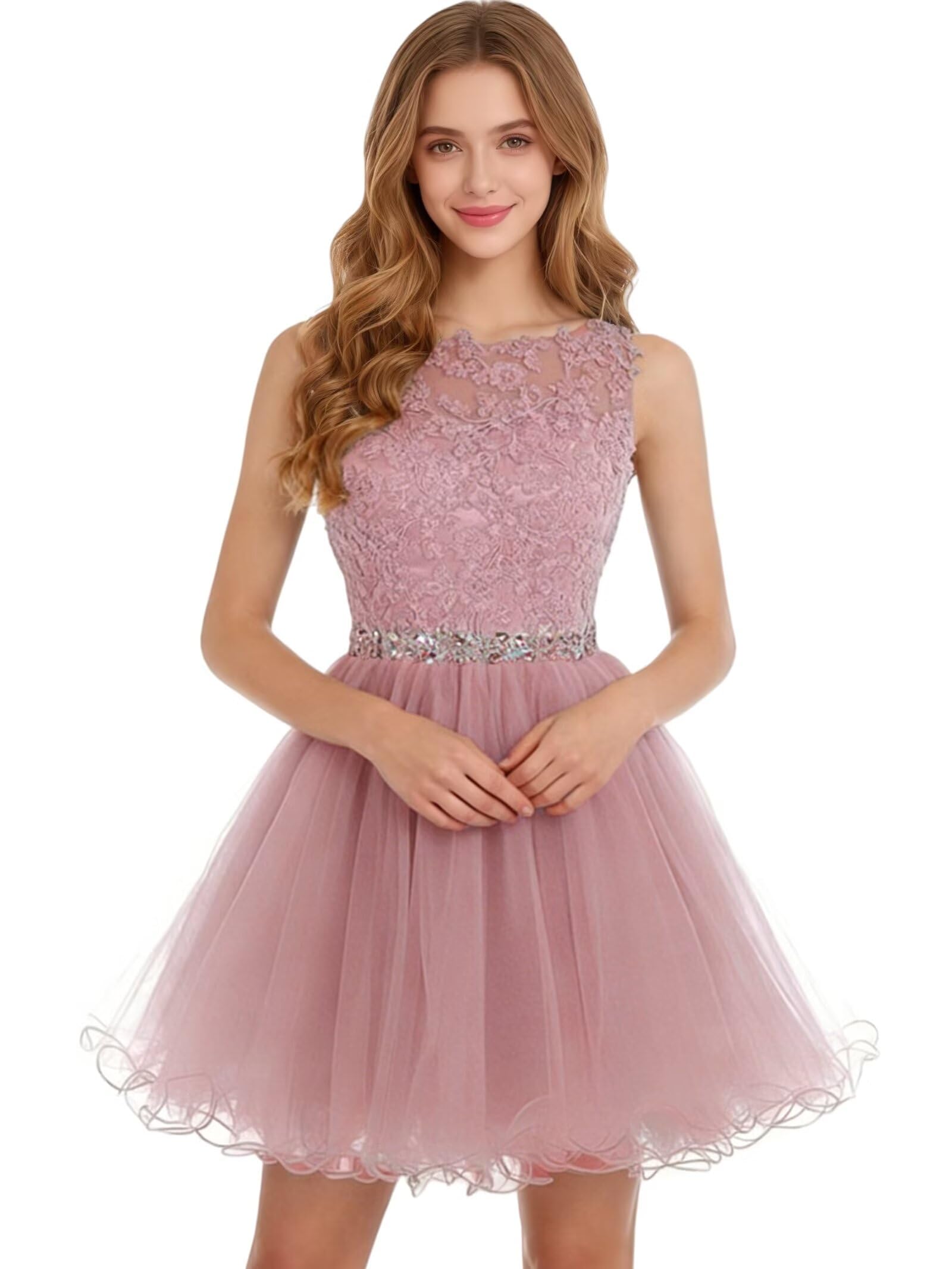 Dydsz Womens Scoop Appliques Homecoming Dress Short Cocktail Party Gown