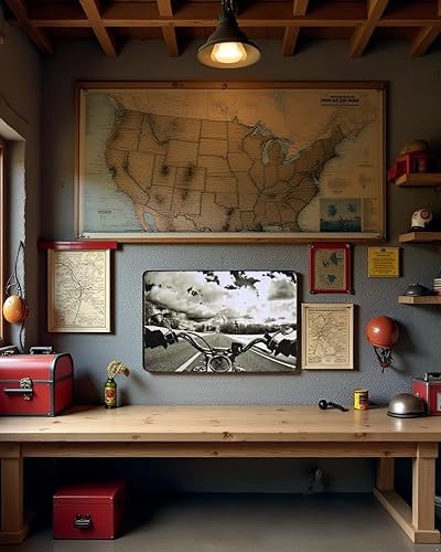 Miniatura 7 de UOOPAI Ride Free Route 66 - Cartel de metal retro para motocicleta, decoración de garaje para pared, póster artístico